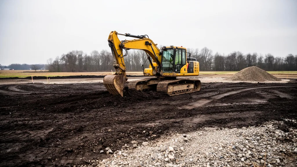 Compacted #53 stone building pad ready for builder in Hendricks County Indiana