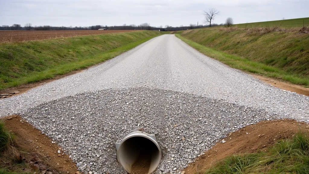 Ditch crossing installation with culvert pipe and gravel surface in Hendricks County Indiana