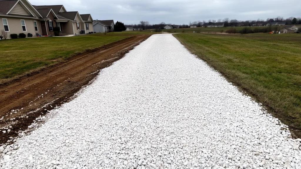 Widened gravel driveway with fresh limestone in Hendricks County Indiana