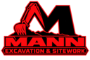 Mann Excavation & Sitework logo: red excavator arm forming an M above the words Mann Excavation & Sitework